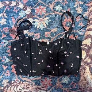 White Fox Boutique Black Floral Crop Top